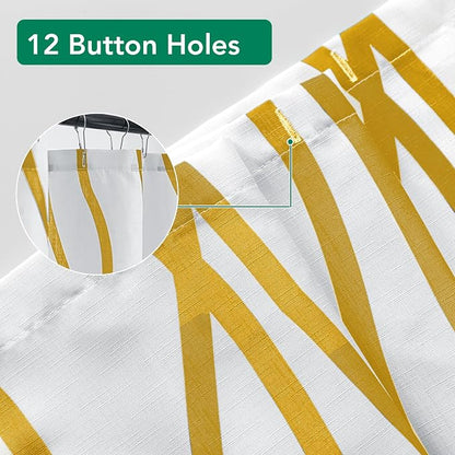 Fabric Modern Extra Long Shower Curtains for Bathroom-Textured Gold & White | 72"W x 84"L Faux Linen Luxury Hotel Quality Washable-Abstract Wavy Cloth Bath Shower Curtain-Apartment Minimalist Decor