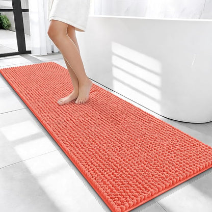 OLANLY Thick Chenille Bathroom Runner Rugs 59x20, Absorbent Bath Mat, Coral | Soft Bath Rugs, Rubber Backing, Machine Wash Dry, Bath Mats for Bathroom, Tub and Shower, Home Decor Accessories