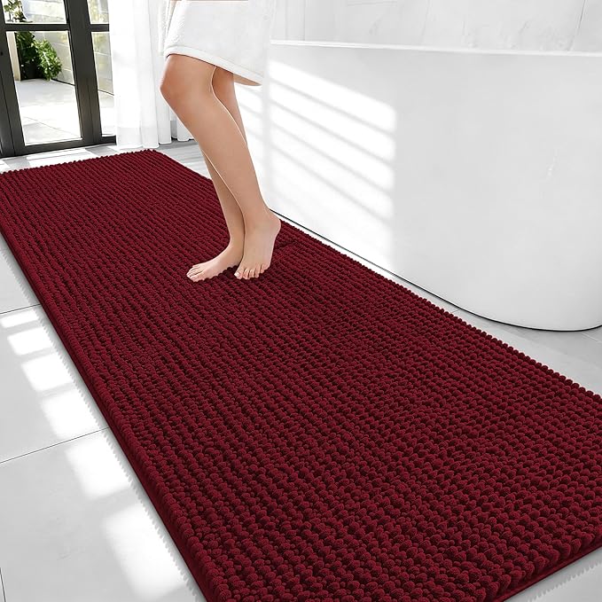 OLANLY Thick Chenille Bathroom Runner Rugs Mats 70x24, Burgundy | Soft Absorbent Bath Rugs, Rubber Backing, Machine Wash Dry, Bath Mats for Bathroom, Tub and Shower, Home Decor Accessories