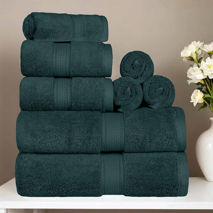 SUPERIOR Egyptian Cotton Ultra Plush & Absorbent, 8 Piece Set, Teal | Quick Dry, Soft Luxury Towel Set, Bath Essentials, Guest Bath, Spa, 2 Bath, 2 Hand, 4 Face Towels, Madeline Towels
