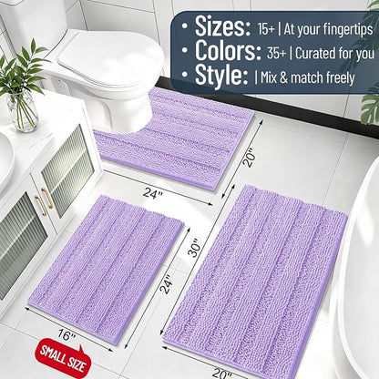 Smiry Thick Chenille Bathroom Runner Rugs 44x24, Soft Bath Mat, Lavender | Quick‑Dry & Machine Washable, Non‑Slip Bath Carpet, Striped Bath Rugs for Tub & Shower, Modern Home Decor Accessories