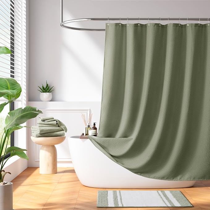 Madison Park Arbor Waffle Stall Shower Curtain, 36 x 72, Sage Green Solid | Adds Privacy, Machine Washable, Farmhouse, OEKO-TEX Certified Bathroom Curtain, 3M Scotchgard Moisture Management