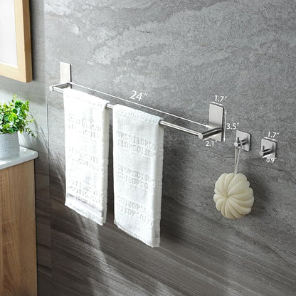 Taozun Towel Bar - 24 Inch Towel Holder with 2 Packs Adhesive Hooks | Hand Towel Rack Stick on Wall, Stainless Steel Bathroom Hardware Accessory Kit