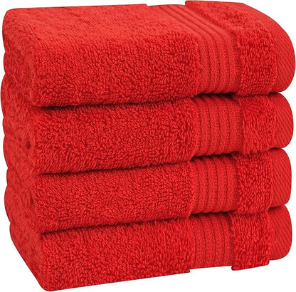 Cotton Paradise 100% Cotton Turkish Washcloth Set for Bathroom, 4 Piece Soft Absorbent Small Towels Wash Rags, Red