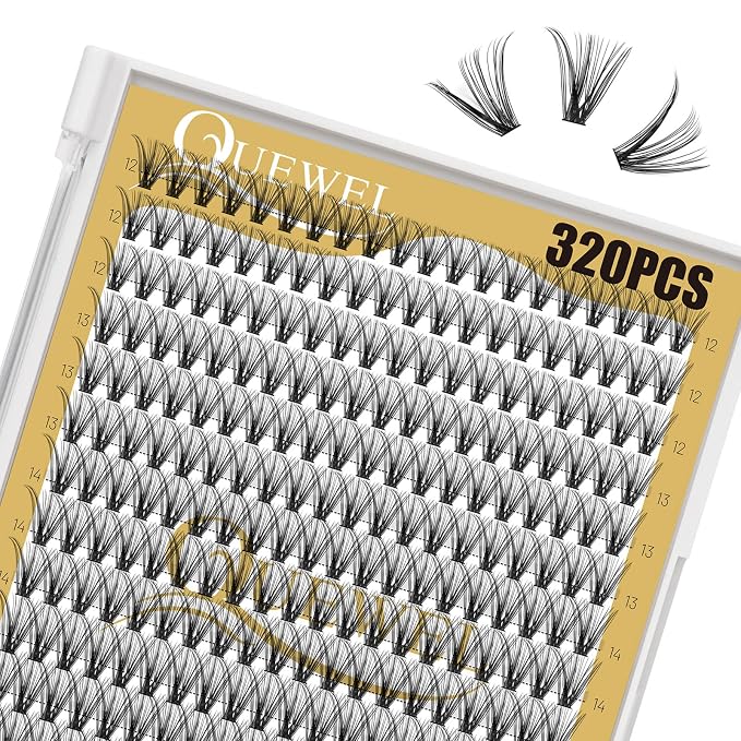 QUEWEL Lash Clusters 320Pcs 30D C Curl Lash Cluster Eyelash Extensions | Cluster Lashes Mix12-18mm Individual Eyelashes Clusters Wispy Lash Clusters Thin Band Soft to Use at Home(30D C Mix12-18)