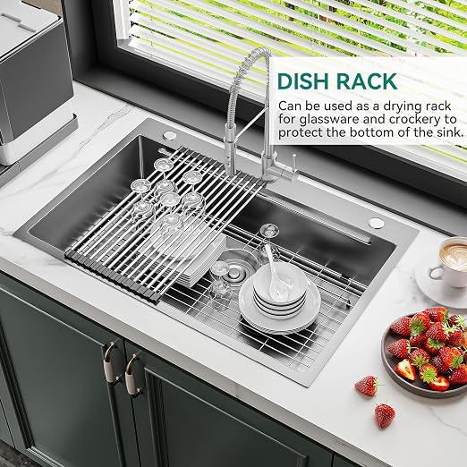 YITAHOME 33x22inch Drop In Kitchen Sink Workstation, 304 Stainless Steel Single Bowl Top Mount Sink w/Ledge & Accessories, Honeycomb Surface Design Scratches Resistant