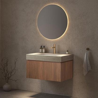 Ambrovina 30" Floating Bathroom Vanity with Sink, Modern Plywood Bathroom Storage Cabinet with Drawer and Door, Light Yellow Sintered Stone Countertop, White Ceramic Basin, Pre-Assembled, Light Oak