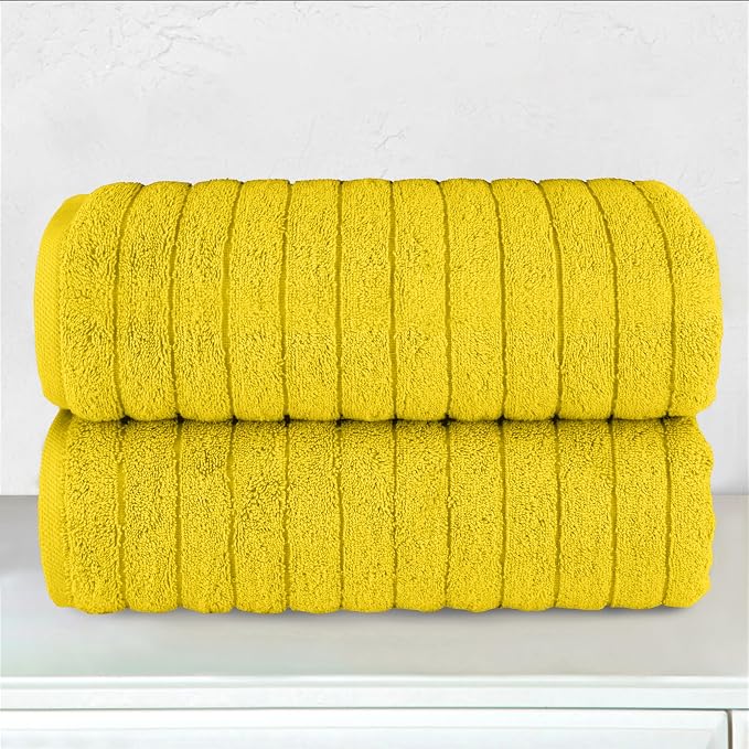 Elegant Comfort 100% Turkish Cotton Corduroy Ribbed Luxury Soft 2 Pack Bath Towels 27 x 54 Inch - Ultra Plush, Absorbent, Quick Dry, Hotel Spa Quality Towels for Bathroom Essentials, Yellow