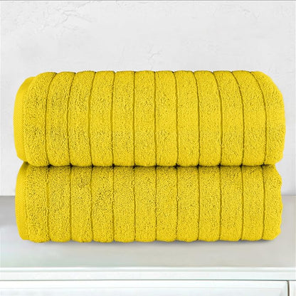 Elegant Comfort 100% Turkish Cotton Corduroy Ribbed Luxury Soft 2 Pack Bath Towels 27 x 54 Inch - Ultra Plush, Absorbent, Quick Dry, Hotel Spa Quality Towels for Bathroom Essentials, Yellow