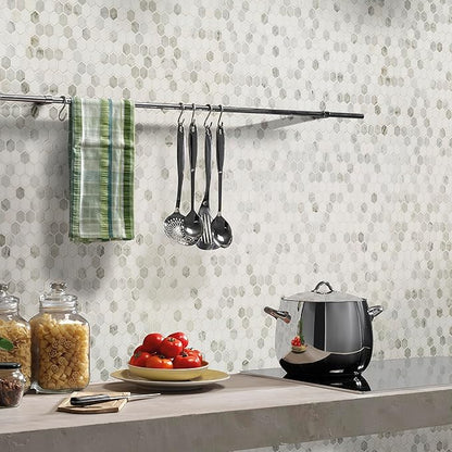 MSI Bianco Dolomite Tibi 12 in. x 12 in. Polished Marble Hexagon Wall Tile and Floor Tile for Kitchen Backsplash, Wall Tile for Bathroom, Shower Wall Tile, Mesh Mounted Mosaic Tile