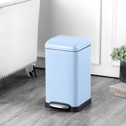happimess Betty Retro Mini 3.2 Gal Step Trash Can, Tide Pool Blue | Soft-Close Lid, Removable Liner, Iron, Hands-Free Pedal, Satin Finish, Non-Skid Base, Built-In Damper, Modern, Minimalistic