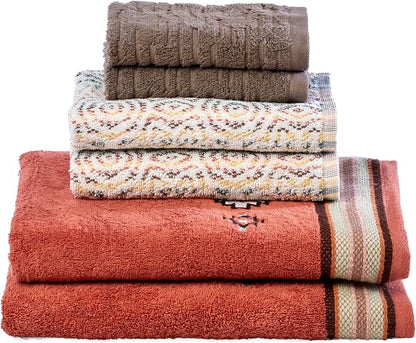 SKL Home Southwest Sunset/Rhapsody Bath Towel Set-6pc, 100% Cotton, Rust | 2 Embroidered bath towels, 2 reversible hand towels, 2 jacquard washcloths. Great for Airbnb/vacation homes/Southwest décor.