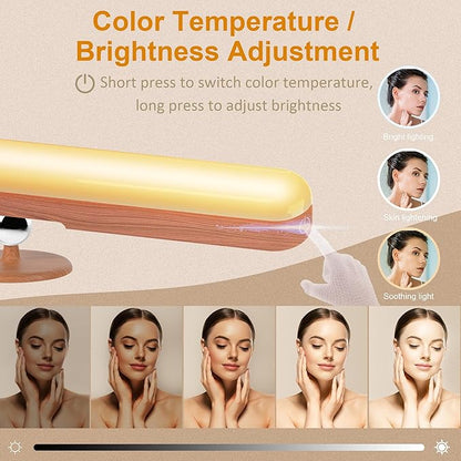 Benreom 2 Pack Rechargeable Vanity Lights for Mirror, Light Wood | 4000mAh Battery, Touch Dimming, 3 Color Modes and 360° Adjustable Magnetic Design for Makeup Mirrors and Bathrooms