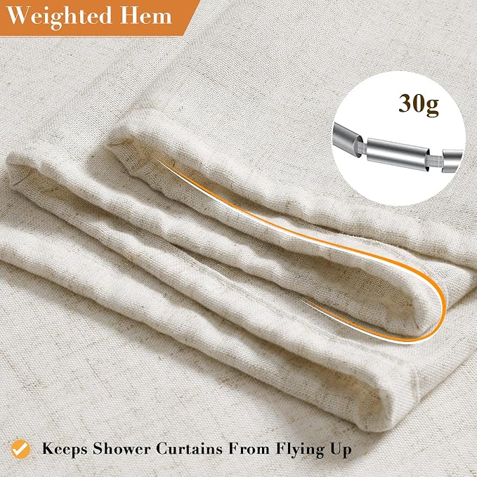 Extra Long Linen Shower Curtain for Bathroom 84 Inch Cream Beige | Weighted Shower Curtains with Hooks,Neutral Rustic Boho Farmhouse, Simple Luxury Bath Curtain, 1 Panel, 72x84, Natural Ivory