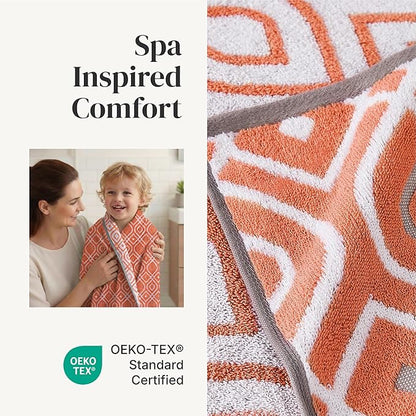 Modern Threads Classic Diamond 6-Piece 100% Cotton Towel Set – Yarn Dyed Jacquard – Includes 2 Bath Towels, 2 Hand Towels, 2 Washcloths – Absorbent, Quick Dry, Soft & Durable – Rust Orange