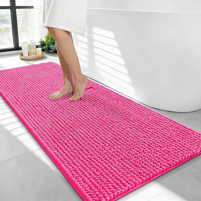 OLANLY Thick Chenille Bathroom Runner Rugs Mats 44x24, Hot Pink | Soft Absorbent Bath Rugs, Rubber Backing, Machine Wash Dry, Bath Mats for Bathroom, Tub and Shower, Home Decor Accessories