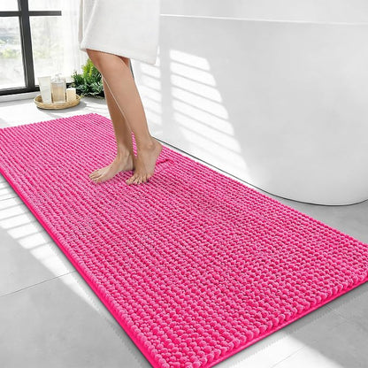 OLANLY Thick Chenille Bathroom Runner Rugs Mats 44x24, Hot Pink | Soft Absorbent Bath Rugs, Rubber Backing, Machine Wash Dry, Bath Mats for Bathroom, Tub and Shower, Home Decor Accessories