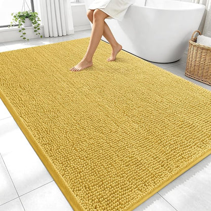 OLANLY Large Bathroom Rugs 70x46, Extra Soft Absorbent Chenille Bath Rugs | Yellow, Quick-Drying Rubber Backing, Machine Washable Bath Mat for Bathroom Floor, Tub and Shower, Home Decor Accessories