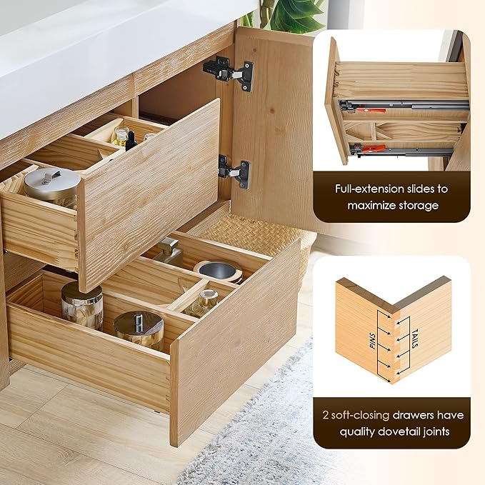 48 Inch Floating Sink Bathroom Vanity Wall Mount Single Vanities Overflow Mordern Large Storge Cabinet with Ceramic Countertop Double Soft Closing Drawers Pre-Assembled