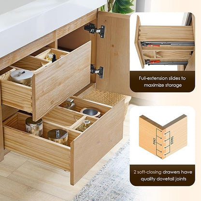 48 Inch Floating Sink Bathroom Vanity Wall Mount Single Vanities Overflow Mordern Large Storge Cabinet with Ceramic Countertop Double Soft Closing Drawers Pre-Assembled