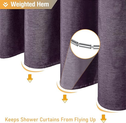 BTTN Purple Shower Curtain - Linen Textured Heavy Duty Waterproof Cloth Shower Curtain Set with 12 Plastic Hooks, Hotel Spa Luxury Simple Decorative Thick Fabric Shower Curtains for Bathroom - 72x72