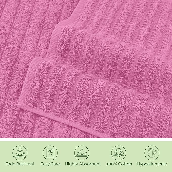 Elegant Comfort 100% Turkish Cotton Corduroy Ribbed Luxury Jumbo Bath Towel Ultra Soft - 35 x 70 Inch - Luxury Spa Premium Hotel Quality Highly Absorbent and Quick Dry Large Bath Towel, Light Pink