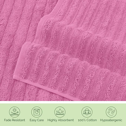 Elegant Comfort 100% Turkish Cotton Corduroy Ribbed Luxury Soft 2 Pack Bath Towels 27 x 54 Inch - Ultra Plush, Absorbent, Quick Dry, Hotel Spa Quality Towels for Bathroom Essentials, Light Pink