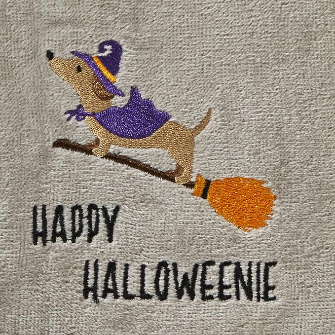 SKL Home Happy Halloweenie Hand Towel Set-2pc, 100% Cotton, Gray | Soft, embroidered velour. Great for the bathroom, kitchen or bar & holiday gifting.