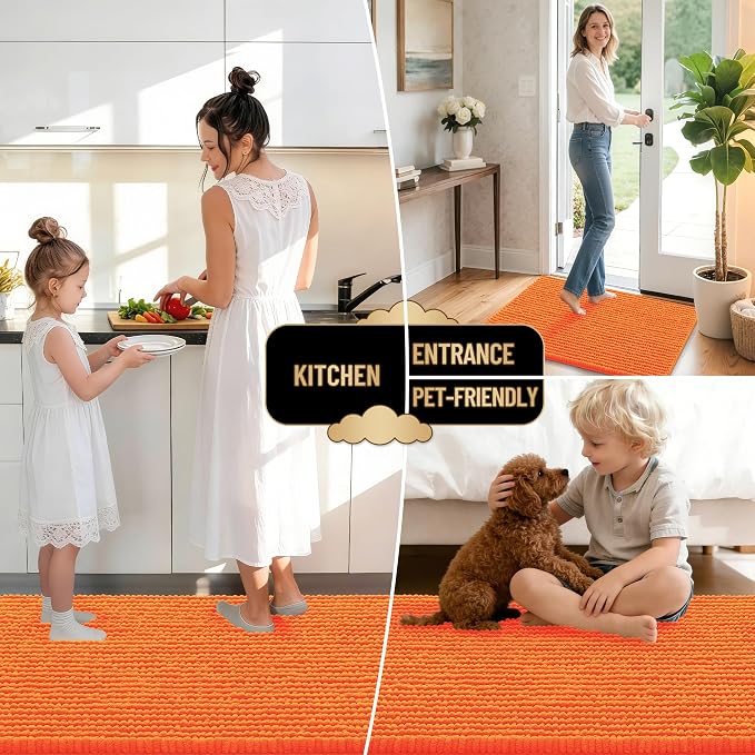 OLANLY Thick Chenille Bathroom Runner Rugs Mats 44x24, Orange | Soft Absorbent Bath Rugs, Rubber Backing, Machine Wash Dry, Bath Mats for Bathroom, Tub and Shower, Home Decor Accessories