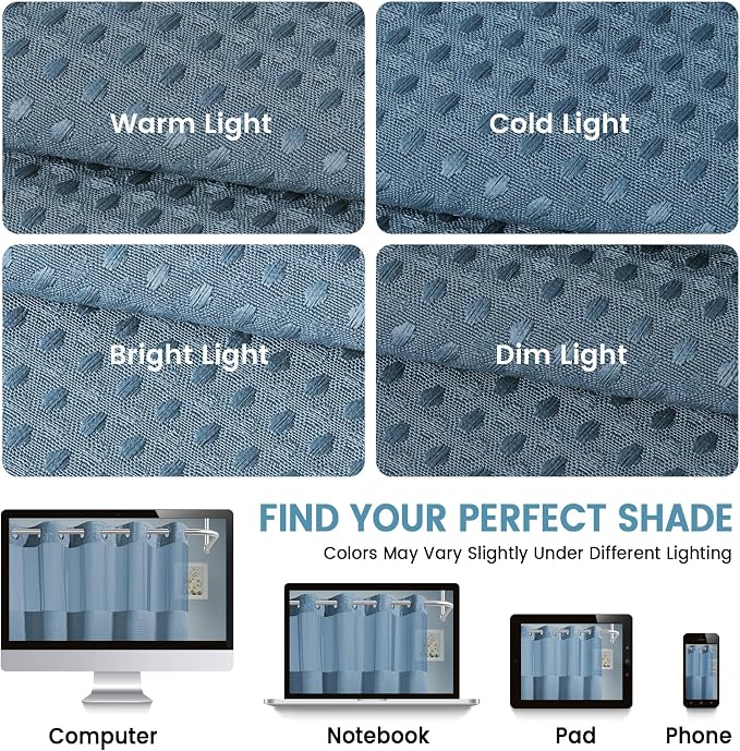 EUTXL Heavyweight No Hook Shower Curtain with Liner, Moonlight Blue, 54x80 | Snap in Liner, Thick Waffle Fabric, Hotel Quality, Corner Magnets, Waterproof & Washable
