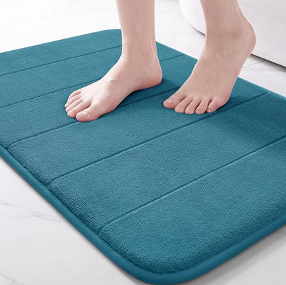 Yimobra Memory Foam Bath Mat, Super Soft Absorbent Bathroom Rug Non Slip, Quick Dry, Machine Washable Floor Carpet for Tub Shower, Home Decor Accessories, 24x17, Peacock Blue