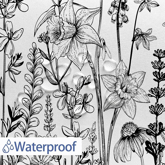 GOAOK Vintage Boho Shower Curtain Black and White Theme, Floral Aesthetic Dark Wildflower Botanical Flowers Shower Curtain for Bathroom with Hook, Farmhouse Plant Art Chic Shower Curtain 72X72