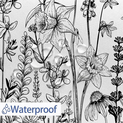 GOAOK Vintage Boho Shower Curtain Black and White Theme, Floral Aesthetic Dark Wildflower Botanical Flowers Shower Curtain for Bathroom with Hook, Farmhouse Plant Art Chic Shower Curtain 72X72