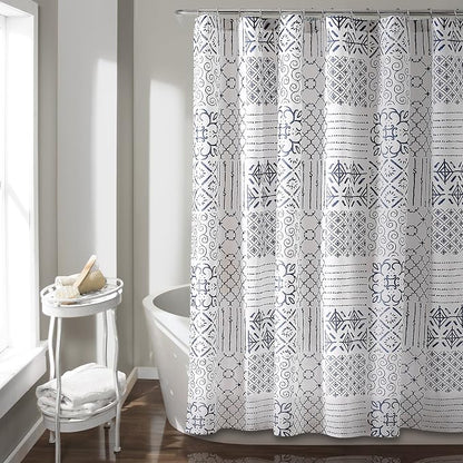 Lush Decor Monique Shower Curtain Single 72" W x 72" L Blue - Fabric Shower Curtains for Bathroom - Blue Bathroom Curtain - Coastal Bathroom Decor