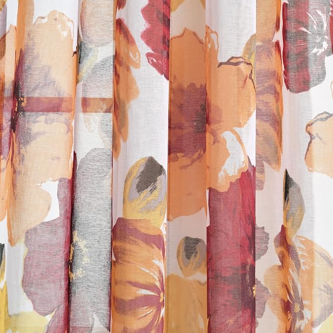 Lush Decor Leah Floral Sheer Window Curtain Panels Pair 52"W x 84"L Red & Orange - Floral Curtains for Bedroom - Sheer Curtains for Living Room