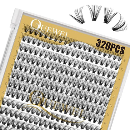 QUEWEL Lash Clusters 320Pcs 30D+40D D Curl Lash Cluster Eyelash Extensions | Cluster Lashes Mix9-16mm Individual Eyelashes Clusters Wispy Lash Clusters Thin Band Soft to Use at Home(30D+40D D Mix9-16)