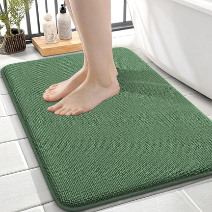 OLANLY Memory Foam Small Bathroom Rugs 24x16, Absorbent Mat, Olive Green | Soft Quick Dry Bath Rugs, Non-Slip Carpet, Machine Washable Mat for Bathroom Floor, Tub and Shower, Home Decor Accessories