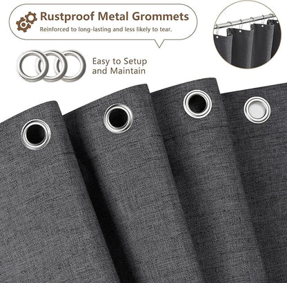 Rustic Country Fabric Shower Curtain Extra Long 72 x 84 Inch, Heavyweight Faux Linen Shower Curtain Charcoal Grey Water-Resistant, Dark Gray Shabby Chic Hotel Bathroom Curtain Washable