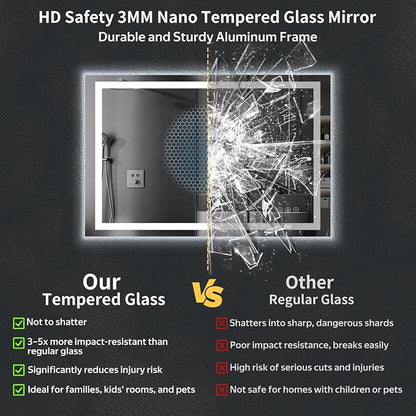 55"x36" LED Bathroom Mirror with Lights, Backlit+Frontlit, Anti-Fog | CRI 95, Stepless Dimmable, 3 Colors Lighting, Shatterproof Tempered Glass, HD Reflection, Memory, (Horizontal/Vertical)