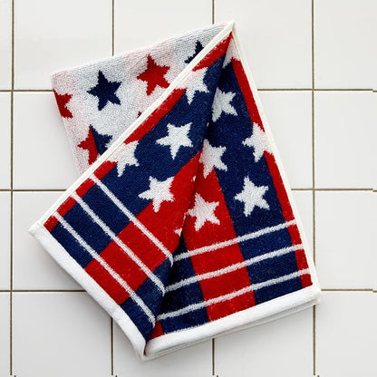 SKL Home Red White and Stars Hand Towel Set-2pc, Reversible Jacquard, Multi | 100% Cotton. Fun for Memorial Day/4th of July/Labor Day & all patriotic holidays. For the bathroom, kitchen or bar.