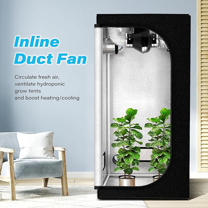 HealSmart 4 Inch Exhaust Inline Duct 195 CFM Quiet Vent Booster Blower for Indoor Grow Tent Hydroponics Ventilation, Fan New, Black