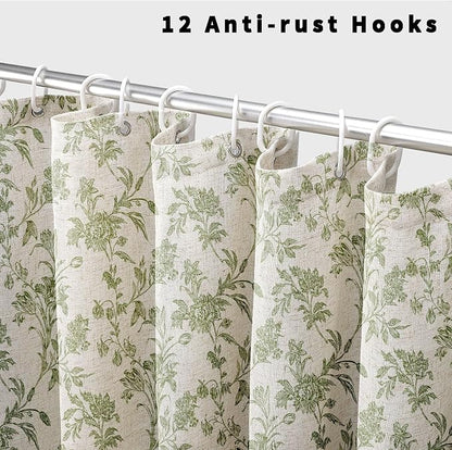 WOUVMA Sage Green Shower Curtain Floral Cotton Linen Cottagecore Shower Curtain for Bathroom 72" W x 72" L
