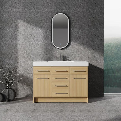 48" Bathroom Vanity with Sink - Freestanding Bathroom Sink Cabinet, 2 Soft Closing Doors & 6 Drawers, Original Oak Plywood (KD-Packing)