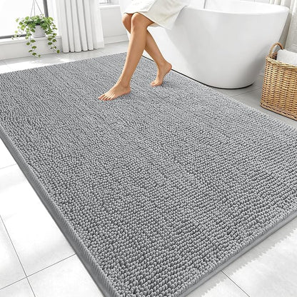 OLANLY Large Bathroom Rugs 70x46, Extra Soft Absorbent Chenille Bath Rugs | Light Grey, Quick-Drying Rubber Backing, Machine Washable Bath Mat for Bathroom Floor, Tub and Shower, Home Decor Accessories