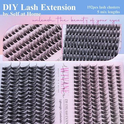 Fairy Lash Clusters Kit Wispy Eyelash Clusters DIY 8-16mm Manga Lash Clusters Eyelash Extension Kit 192pcs Individual Lashes Natural Lash Extension Kit with Lash Bond and Seal, Lash Tweezers by Wtvane
