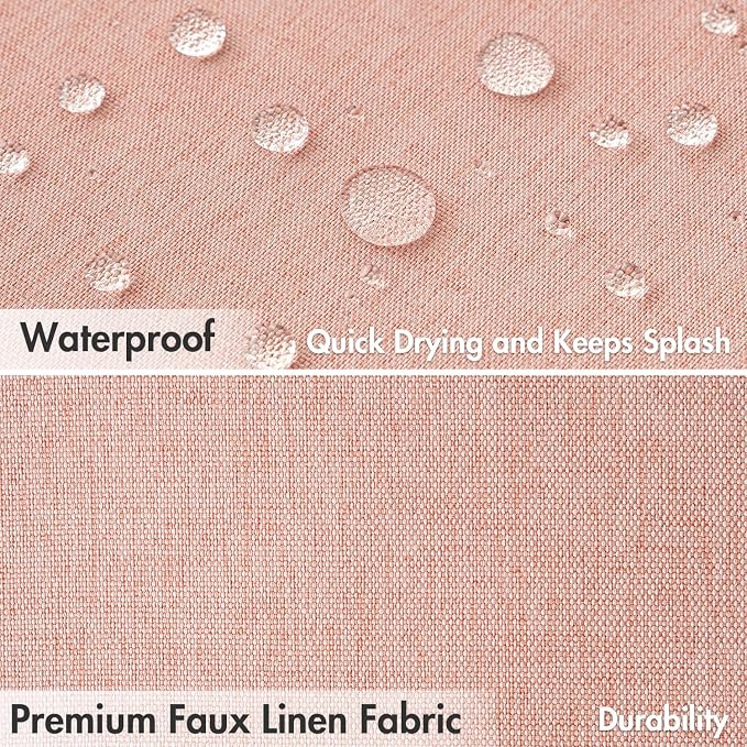 MIULEE Linen Fabric Shower Curtain Blush Pink W72*L78 12 Metal Hooks | Modern, Heavy Duty, Shower Curtain Set, Waterproof Thick Cloth Shower Curtains, Bathroom Hotel Bathtub, Washable