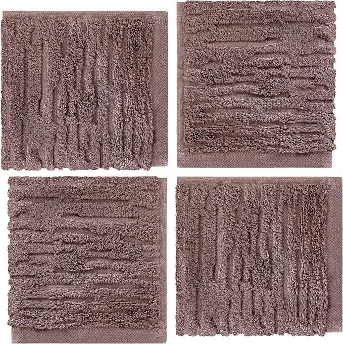 SKL Home CloudSoft Washcloth Set, 4-Piece, 100% Cotton Luxury, Soft Plum | Premium spa-level quality. 520 GSM weight. Ultra plush & absorbent.
