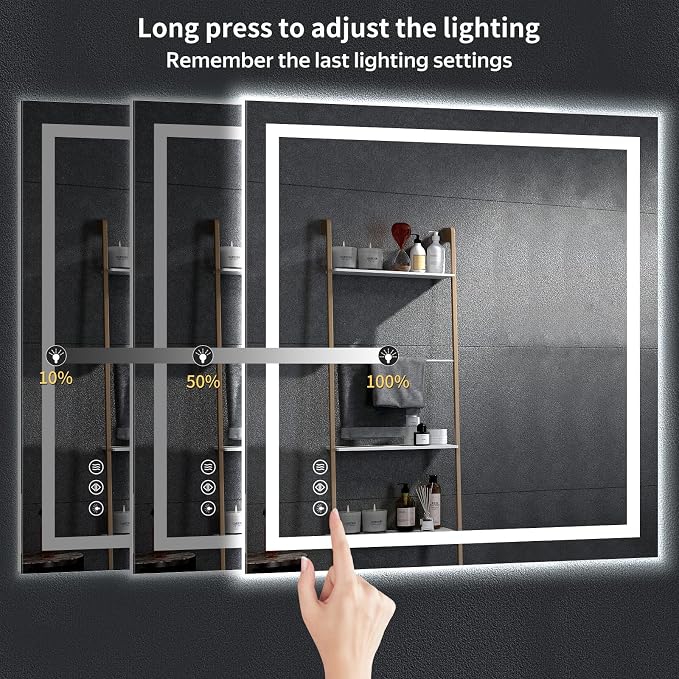 47"x47" LED Bathroom Mirror with Lights, Backlit+Frontlit, Anti-Fog | CRI 95, Stepless Dimmable, 3 Colors Lighting, Shatterproof Tempered Glass, HD Reflection, Memory, (Horizontal/Vertical)