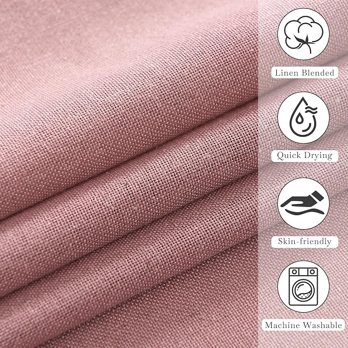KGORGE Linen Fabric Shower Curtains-Semi Sheer Button Hole Lightweight Waterproof Privacy Light Filtering Shower Curtains for Nursery Bathroom with 12 Hooks, 72 x 72 inches Long, Dusty Pink, 1 Panel
