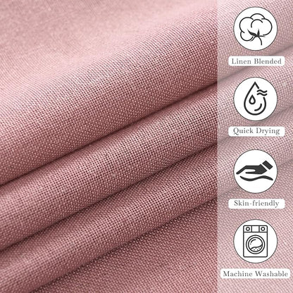 KGORGE Linen Fabric Shower Curtains-Semi Sheer Button Hole Lightweight Waterproof Privacy Light Filtering Shower Curtains for Nursery Bathroom with 12 Hooks, 72 x 72 inches Long, Dusty Pink, 1 Panel